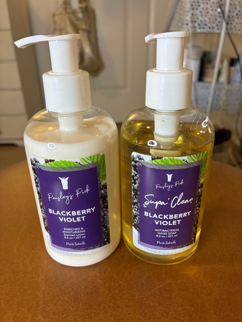 Pink Zebra Blackberry Violet Hand Soap & Lotion Set